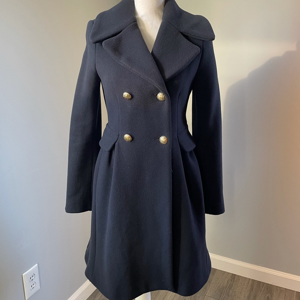 Zara military style wool coat gold plated buttons medium